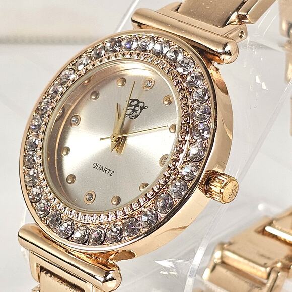 Women's Gold Tone Quartz Watch 34mm Crystal Bezel Silver Dial Bracelet Style - Picture 14 of 14